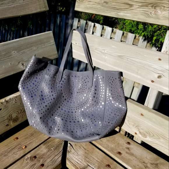 Gray Faux Leather Cut-out Tote - Picture 1 of 6